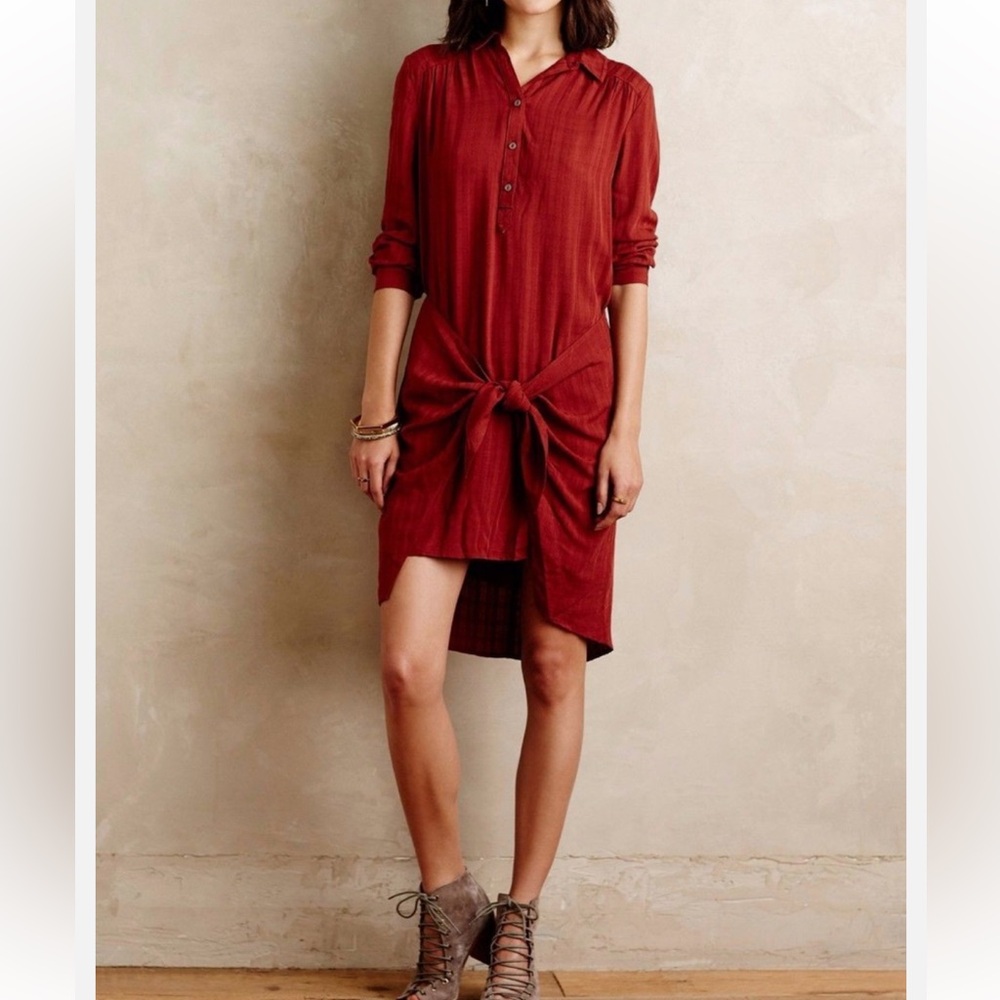 Anthropologie Maeve Bloomsbury Tie Front Shirt Dress in Size 4